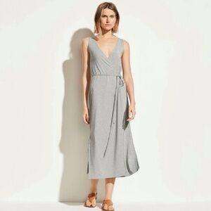 Vince Jersey Knit Wrap Dress Sleeveless V Neck Midi NWT